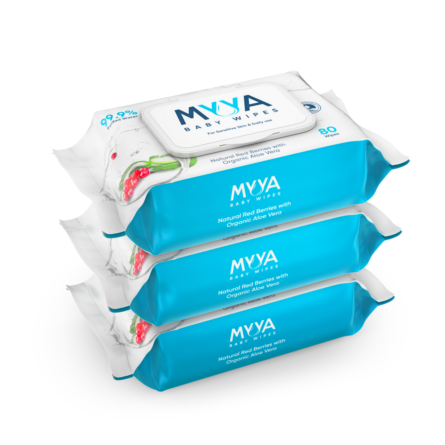 Myya Pure Baby Wipes made for Sensitive Skin - Pack of 3 x 80 Wipe count. Total 240 Wipes