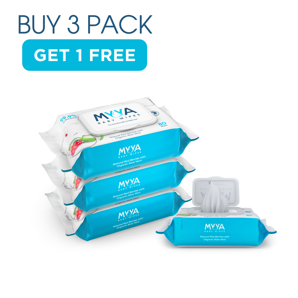 Myya Baby Wipes- Buy 3 Packs and Get 1 for Free. Total Count 420 Wipes