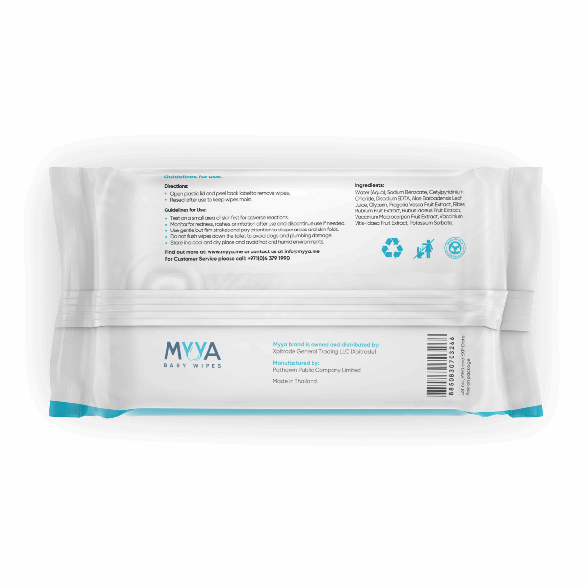 Myya Baby Wipes - 80 Wipe Count- Back of Packing with instructions
