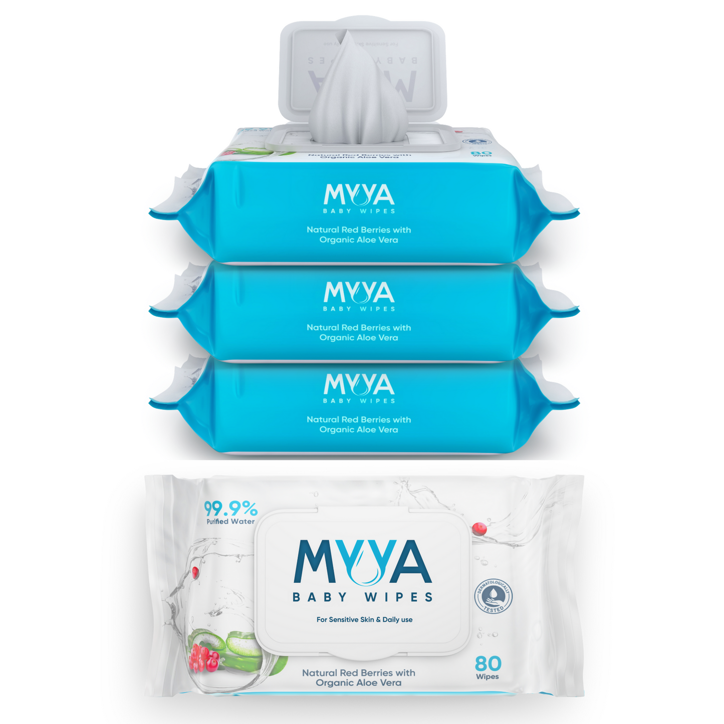 Myya Organic Baby Wipes - Pack of 3 with 80 wipes per pack